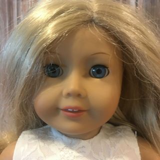 My American Girl Doll Caroline Blonde Hair Blue Eyes White Lace Dress And Shoes 2