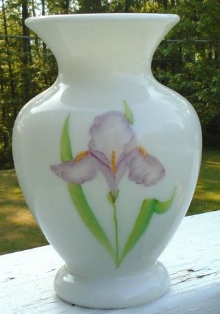 Fenton Hand Painted By Donna R Iris Vase Signed