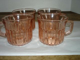 Set Of 4 Vintage Fortecrisa Pink Glass Cups Ribbed