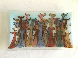 Peggy Karr Fused Glass Tray Cats Rectangular 9 - 3/4 " X 5 - 3/4 " - Fun Felines