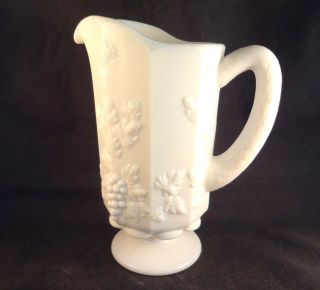 Westmoreland Paneled Grape Pint Pitcher Milk Glass Water Juice White Footed