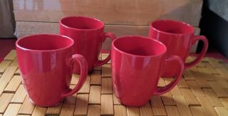 Set Of 4 Corelle Coordinates Red Stoneware Coffee Mug Cup
