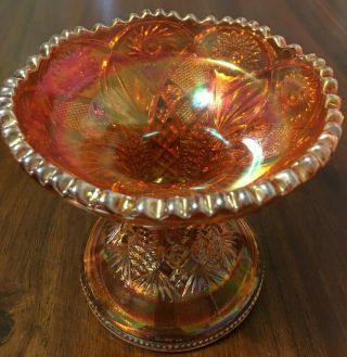 Vintage Merigold Carnival Glass Punch Bowl Pedestal Candy Dish 2