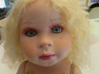 Show Stoppers Sitting Porcelain Mermaid Doll W/ Blue Eyes Real Eyelashes Wings