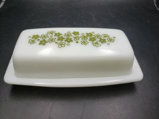 Vintage Pyrex Covered Butter Dish Green Crazy Daisy Spring Blossom Pattern