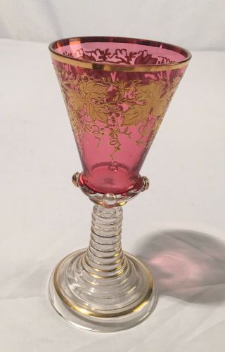 Antique Art Nouveau Jeweled Moser Art Glass Goblet Gold Enamel Circa 1900