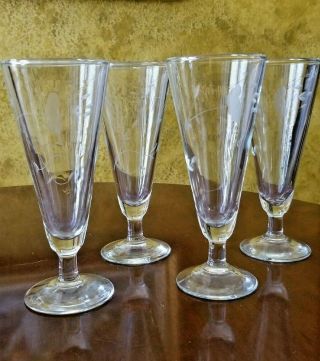 Princess House Heritage Floral Etched Footed Pilsner Beer Glasses - Set Of 4