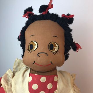Antique Handmade African American Rag Cloth Doll Boy & Girl Dark Skin Black Hair 2