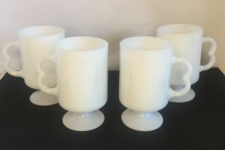 Vintage Corelle Pyrex Set Of Four Footed Milk Glass Coffee Cups/mugs