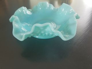 Fenton Turquoise Teal Hobnail 6 " Milk Glass Bowl Crimped Double Ruffled Edge