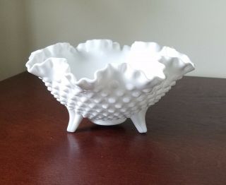 Vintage Fenton Hobnail White Milk Glass Footed Candy Bowl Dish