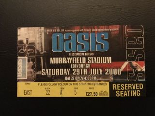 Oasis Concert Ticket Murrayfield 19th June 2000