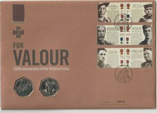 Gb Stamps Coin Cover - For Valour - 2 X 50p Coins Unc
