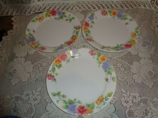 Corelle Summer Blush Dinner Plate Set Of 3 Round 10 1/4 " Pansies Flowers Plates