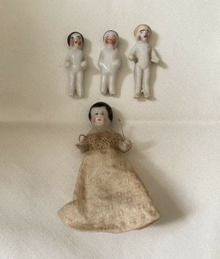 4 Antique Frozen Charlotte Bisque Dolls