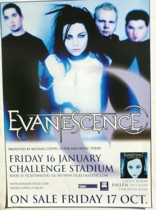 Evanescence " Fallen Tour " 2003 Perth,  Australia Concert Poster - Amy Lee & Band