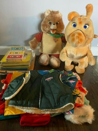 Vintage 1985 Teddy Ruxpin And Grubby Bundle Including Clothes,  Books,  And Tapes
