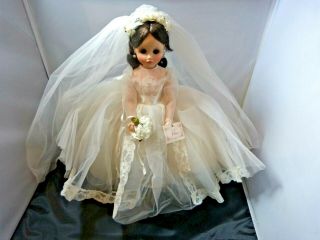 Madame Alexander Elise Bride Doll With Stand And Tag 18 Inch Vintage 60 