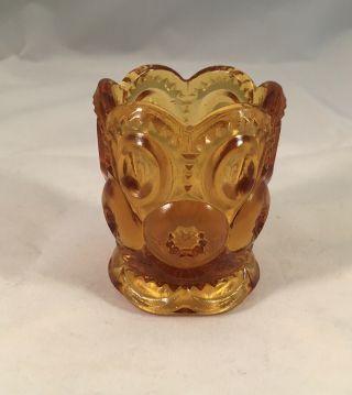 Vintage Le Smith Moon And Stars Amber Glass Votive Toothpick Holder 2 3/8”