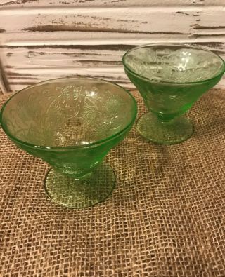 2 Hazel Atlas Glass Florentine No 2 Green Champagne Sherbet Cups Depression