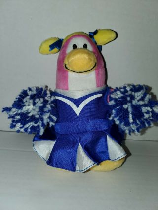 Disney Club Penguin Plush 7 " Blue & White Cheerleader W/ Pom Poms,  No Coin/code