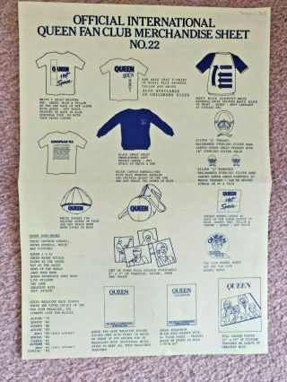 Official Queen Fan Club Merchandise Sheet - Number 22 - Spring 1982 Version 1