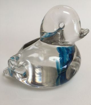 Signed Langham Glass Paperweight Art Glass Duck C/w Label Vgc