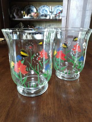 Royal Danube Hand Painted Floral Bees Blown Crystal Glasses Set Of 2