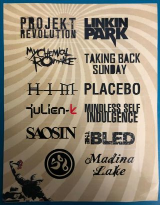 Projekt Revolution 2007 Promo Sticker Sheet Linkin Park My Chemical Romance