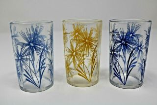 Swanky Swig 5 Oz Vintage Glass Tumblers,  Set Of 3,  2 Blue 1 Yellow Cornflower