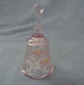 Fenton Hand Painted Bell Colonial Pink Sparkles With Crushed Glass Over Design