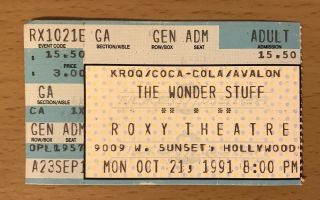 1991 The Wonder Stuff The Roxy Hollywood Concert Ticket Stub Never Loved Elvis