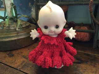 Antique Vintage Bisque Porcelain Kewpie Doll Movable Head Arms Legs Red Dress 7”