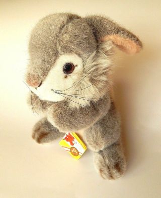 Steiff Sonny Bunny Rabbit Woven Fur Plush Grey Id Button Tag 22cm 2960/22