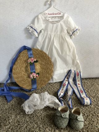 American Girl Felicity Summer Gown,  Lace Cap,  Hat,  Slipper Shoes (pleasant Co)