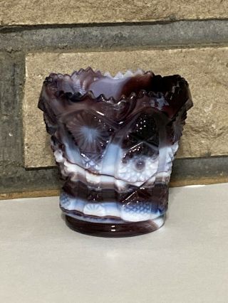 Imperial Glass Purple White Swirl Slag Marble Malachite Glass Toothpick Holder