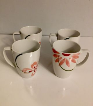 Set Of 4 Corelle Coordinates Porcelain Mugs Pretty Pink Pattern