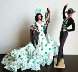 Vintage Marin Chiclana Flamenco Dancer Dolls Ole 345 Green Polka - Dot 371 Antonio