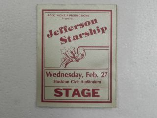 Jefferson Starship Back Stage Pass Stockton Civic Auditorium