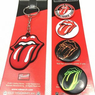 Rolling Stones Logo Rubber Key Ring/chain Plus 4 Group Logo Buttons