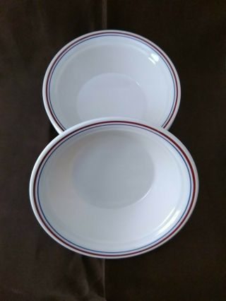 4 Corelle Abundance Soup Cereal Bowls 6 3/4 " Red Blue Stripes