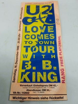 U2 Love Comes To Town Tour With B B King Concert Ticket Stub Dortmund Germany 89