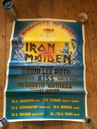 1988 Monsters Of Rock Iron Maiden / Kiss / Guns N Roses Etc Tour Poster