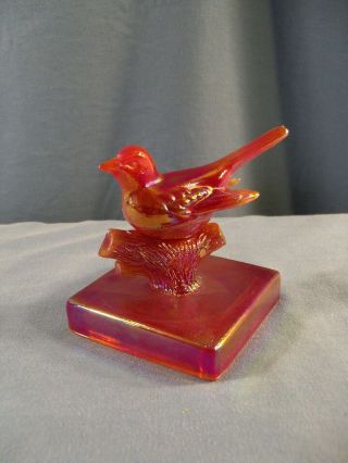 Summit / Westmoreland Red Carnival Glass Wren Bird Figurine On Branch Base
