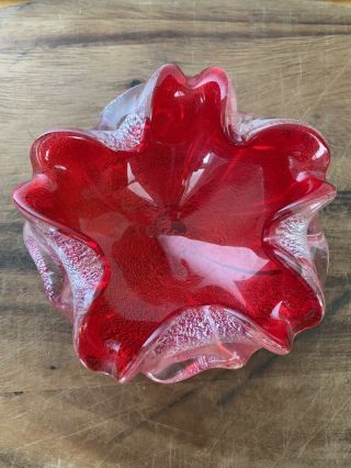 Vintage Murano Italy Ash Tray Bowl Red