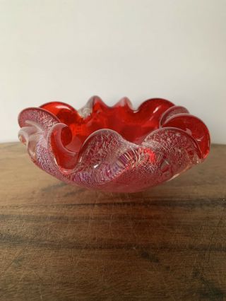 Vintage Murano Italy Ash Tray Bowl Red 2