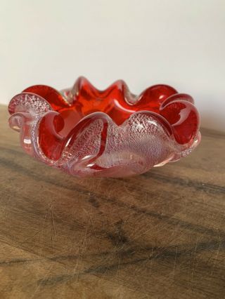 Vintage Murano Italy Ash Tray Bowl Red 3