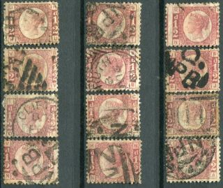 (521) 12 Very Good Sg48 Qv 1/2d Rose Red Mixed Plate Numbers