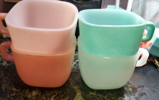 Vintage Glasbake Square Coffee Soup Mugs Set 4 Pastel Colors