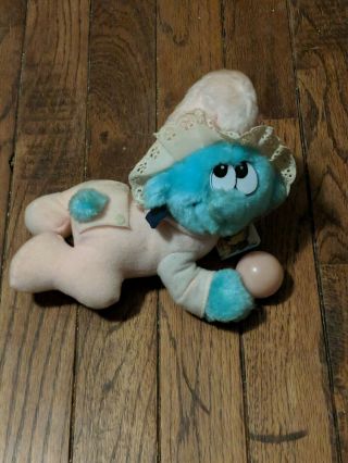 Vintage 1983 Peyo Baby Smurf W/ Rattle & Hang Tag Plush Applause Wallace Berrie